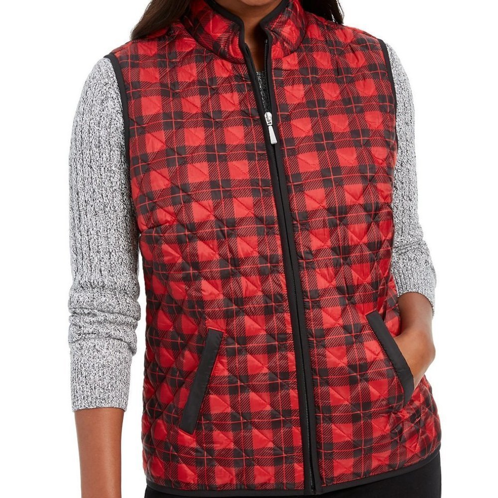 Karen Scott Sport Plaid Puffer Vest